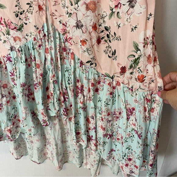 MinkPink Floral Ruffled Tier Pink/Minty Blue Maxi Skirt Size S - Picture 3 of 9